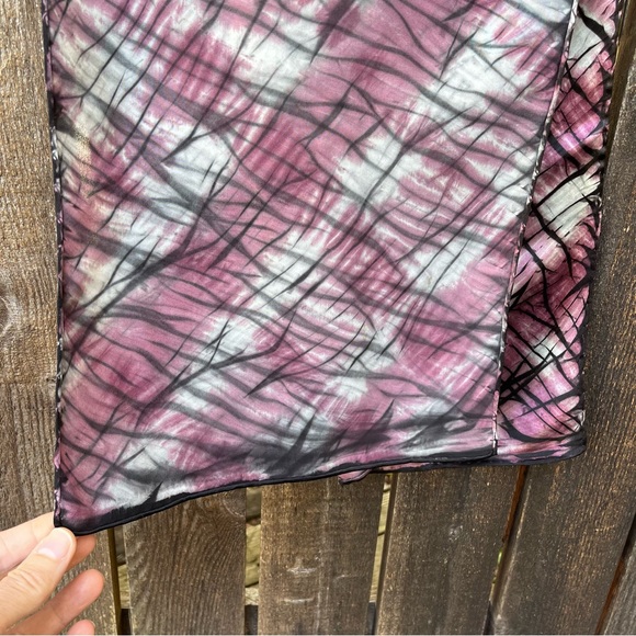 Hand Dyed Scarf In Purple, Black & Silvery Gray Abstract Pattern - Picture 6 of 10